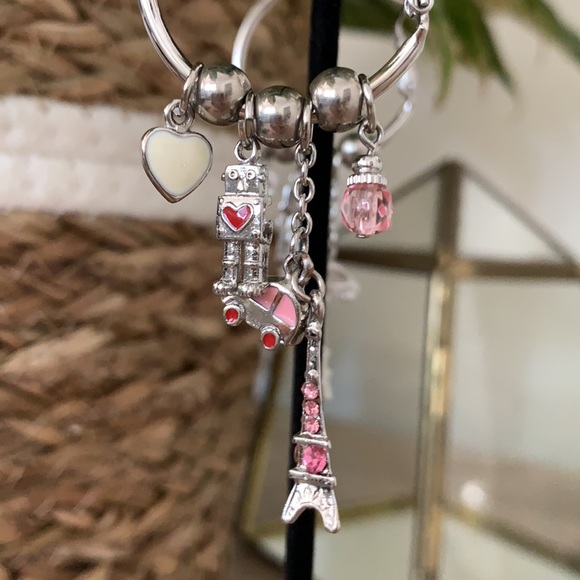 Hoop earrings with robot heart paris charms - Picture 5 of 5